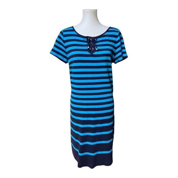 Like New!Talbots Blue and Black Striped Dress - Picture 1 of 5